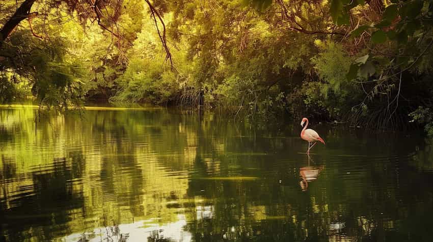 flamingo spirit animal over waterscape