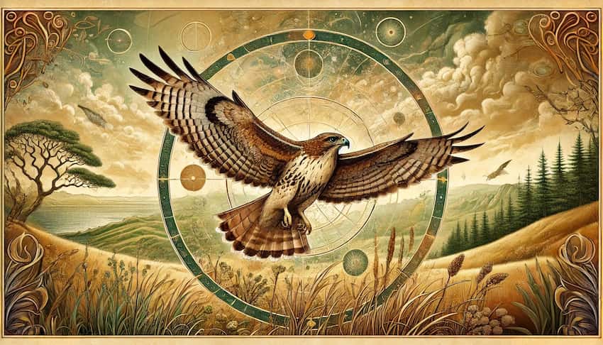 illustration fo the Hawk in glight, one the spirit animals for the Sagittarius
