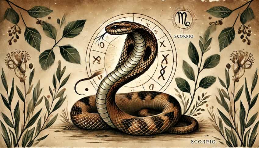 illustration of the Snake, another spirit animal for the Scorpio zodiac sign