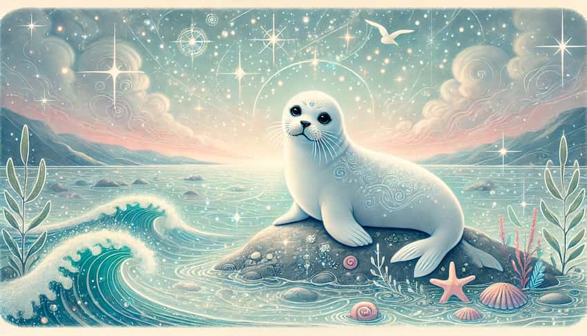 cute baby seal as a spirit animal on an icy landscape